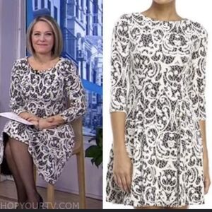 Eliza J black/ white Scroll knit fit And flare Office Siren career dress Sz 8P